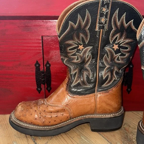 Ariat Pro Baby Ostrich leather cowboy boots. Women’s size 7 cognac green - Picture 7 of 12